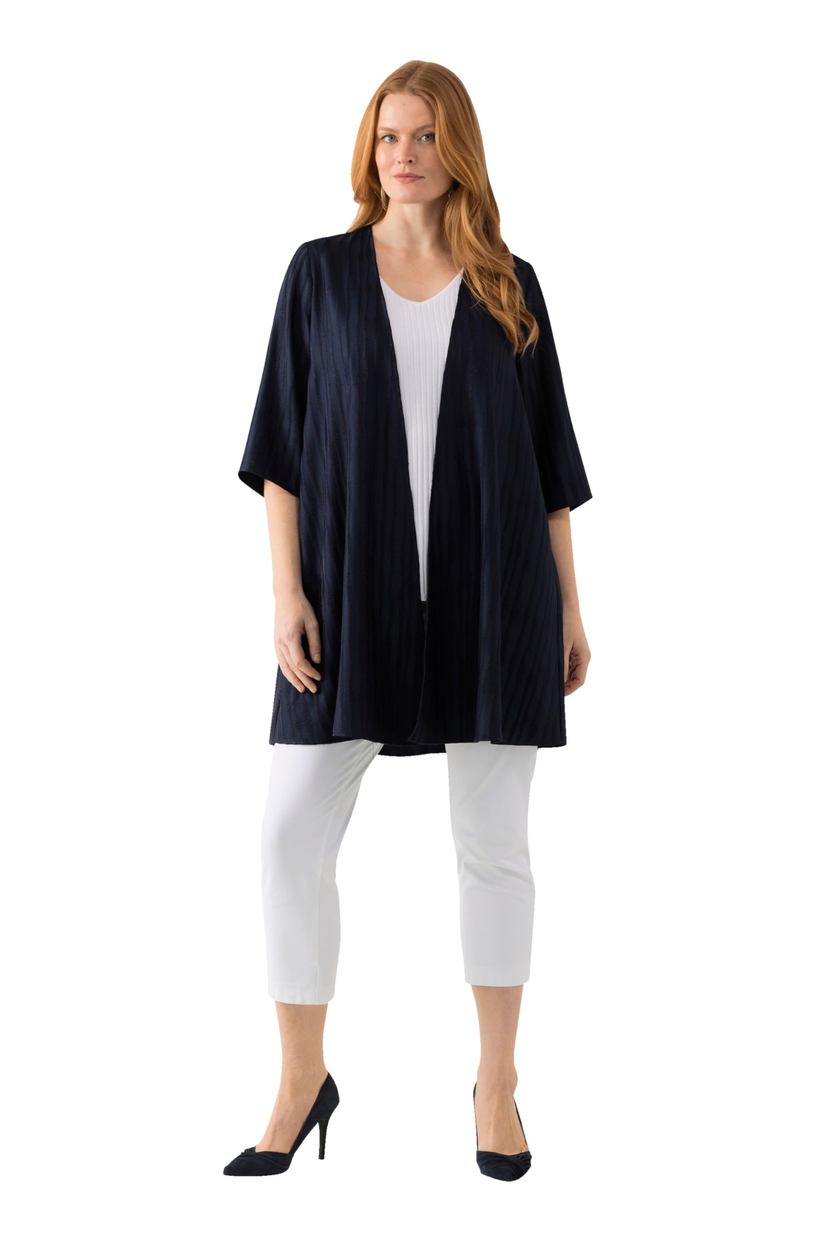 Ulla Popken Damen große Größen Übergrößen Plus Size Easy-Going-Jacke, offene Form, V-Ausschnitt 825610