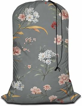 Swono Little Flowers Laundry Bag with Drawstring Closure, Foldable, Compact, Lightweight, 28" X 40" Beautiful Floral Blossom Summer Garden Plants Packable Dirty Clothes Pouch for College Dorm, Camp,