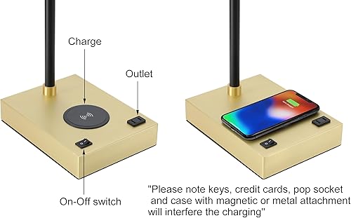 Miniatura 5 de XiNBEi Lighting Lámpara de mesa moderna con cargador inalámbrico, lámpara de noche en latón y acabado negro para mesita de noche, dormitorio, sala