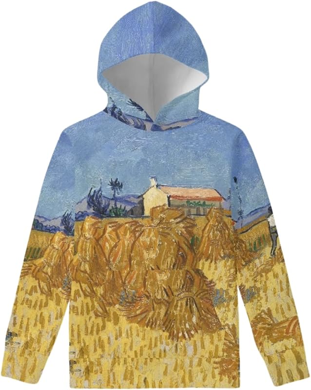 Boys Girls Van Gogh Art 3D Printed Long Sleeve Pullover Hoodie Hooded Sweatshirts