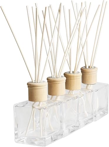Miniatura 3 de Botellas difusoras de vidrio de fragancia, frascos difusores con tapas y palo de ratán, juego de 4 piezas de accesorios de fragancia de 6.8 fl oz,