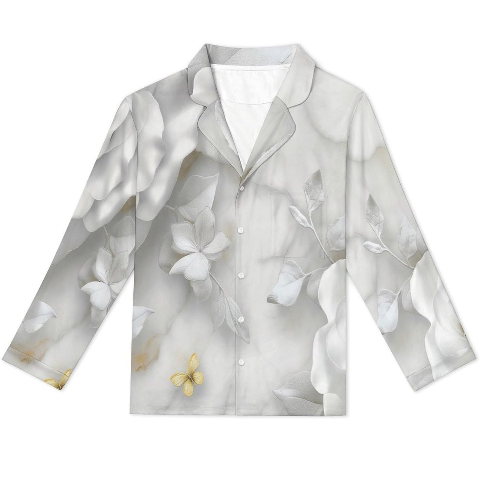OLEETS Completo Pigiama da Uomo 2 Pezzi - Fiori E Farfalle Top E Pantaloni in 2 Pezzi Pigiama Casual E Ampio A Maniche Lunghe Morbido Autunnale E Invernale.