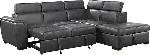 Miniatura 5 de Lexicon Talon Sofá cama modular de piel sintética de 2 piezas, color gris