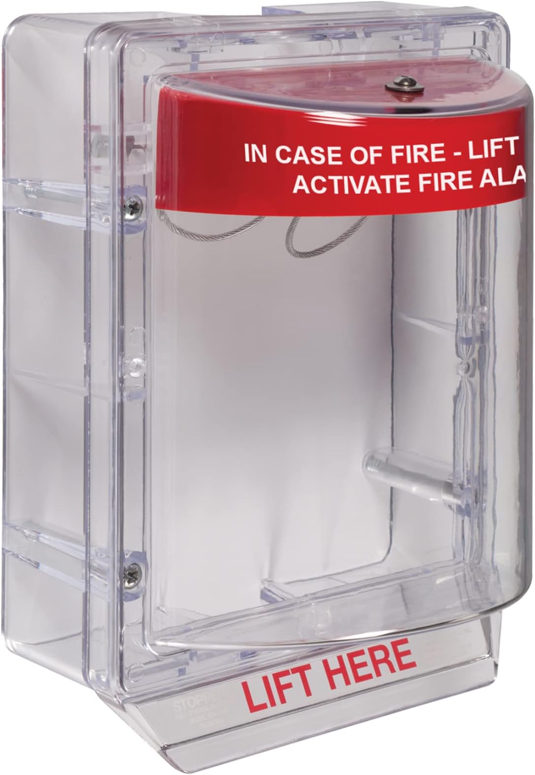 Safety Technology International Stopper II, STI-1230, Large Polycarbonate Call Point Pull Station Protector Cover, Spacer, Surface Mount, Fire Red Hood