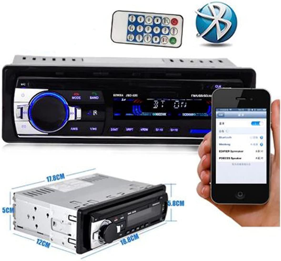 Radio samochodowe 1 DIN Radio samochodowe stereo Zdalny kontrakt Multiple EQ MP3/WMA/WAV Odtwarzacz 12V MP3 FM/SD/USB/AUX Bluetooth Audio Stereo