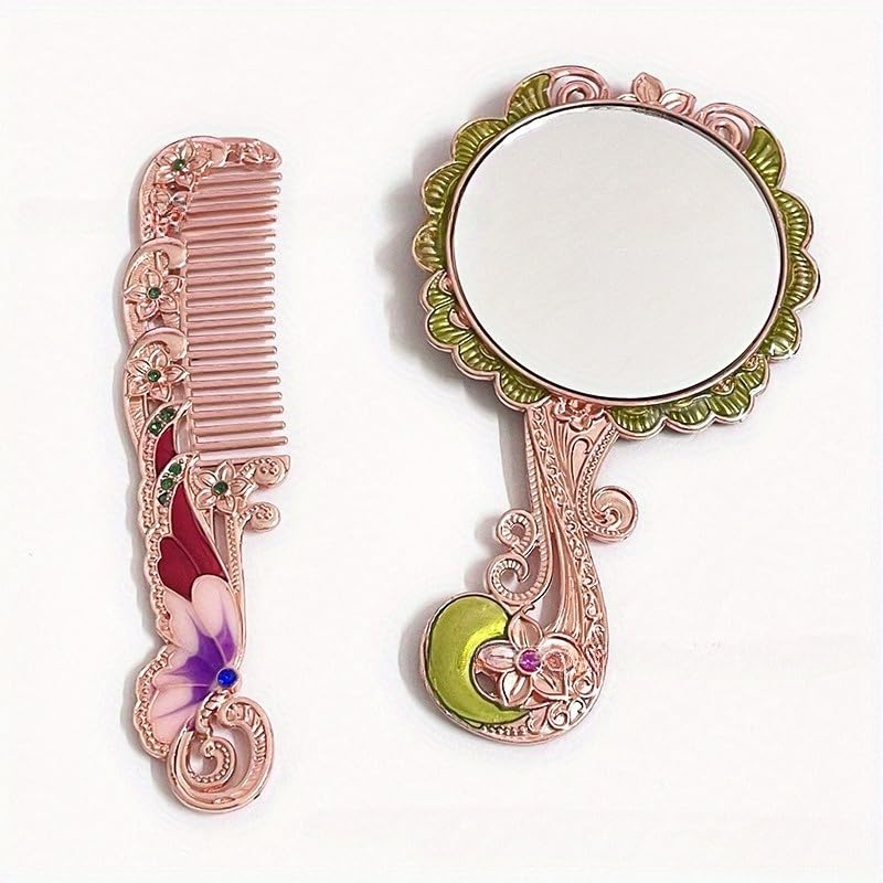 Espejo portátil plegable con mango metálico decorativo miniatura 5