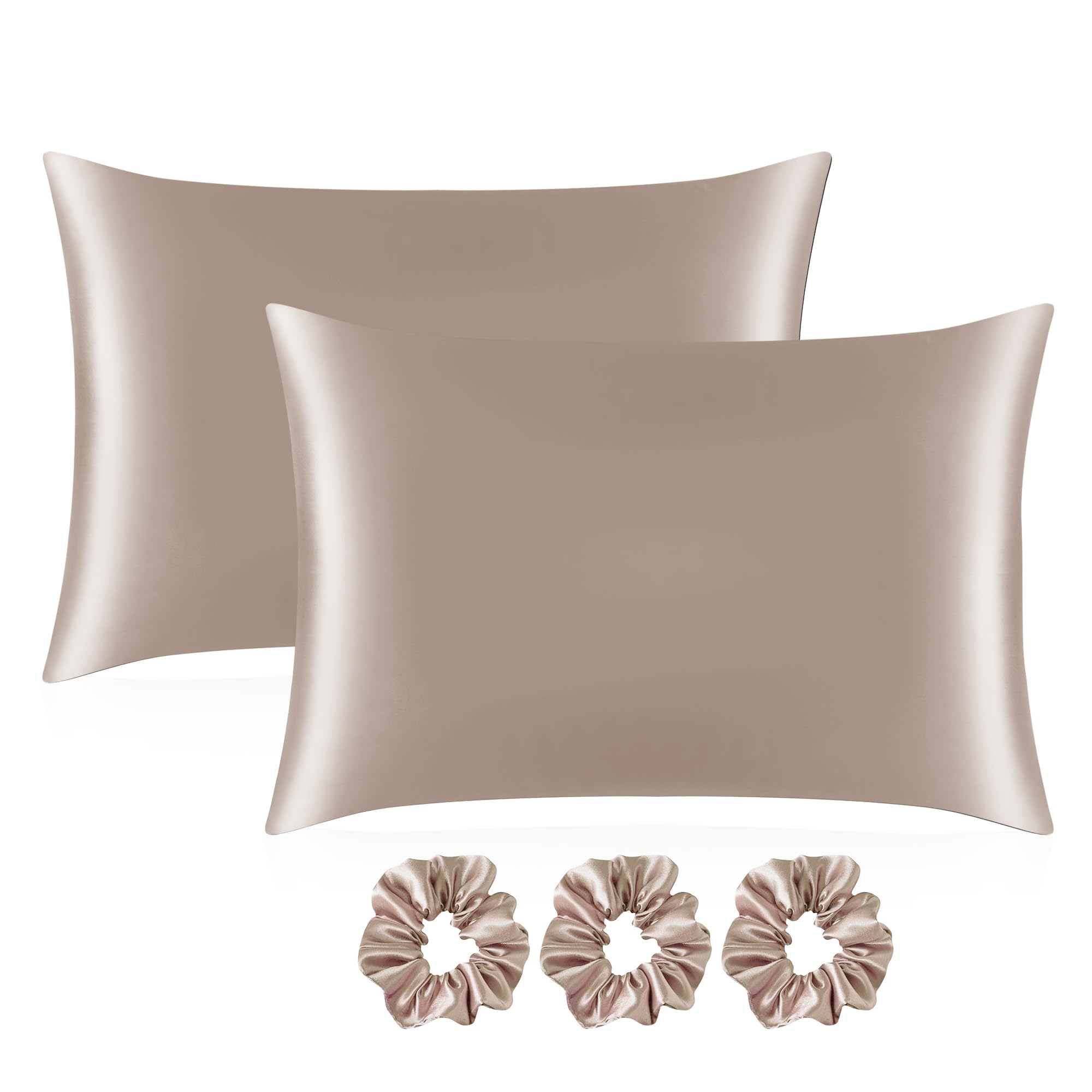 Satin Silk Pillow Cover Set with Scrunchies -12 Satin Silk Pillow Cover Set with Scrunchies -12