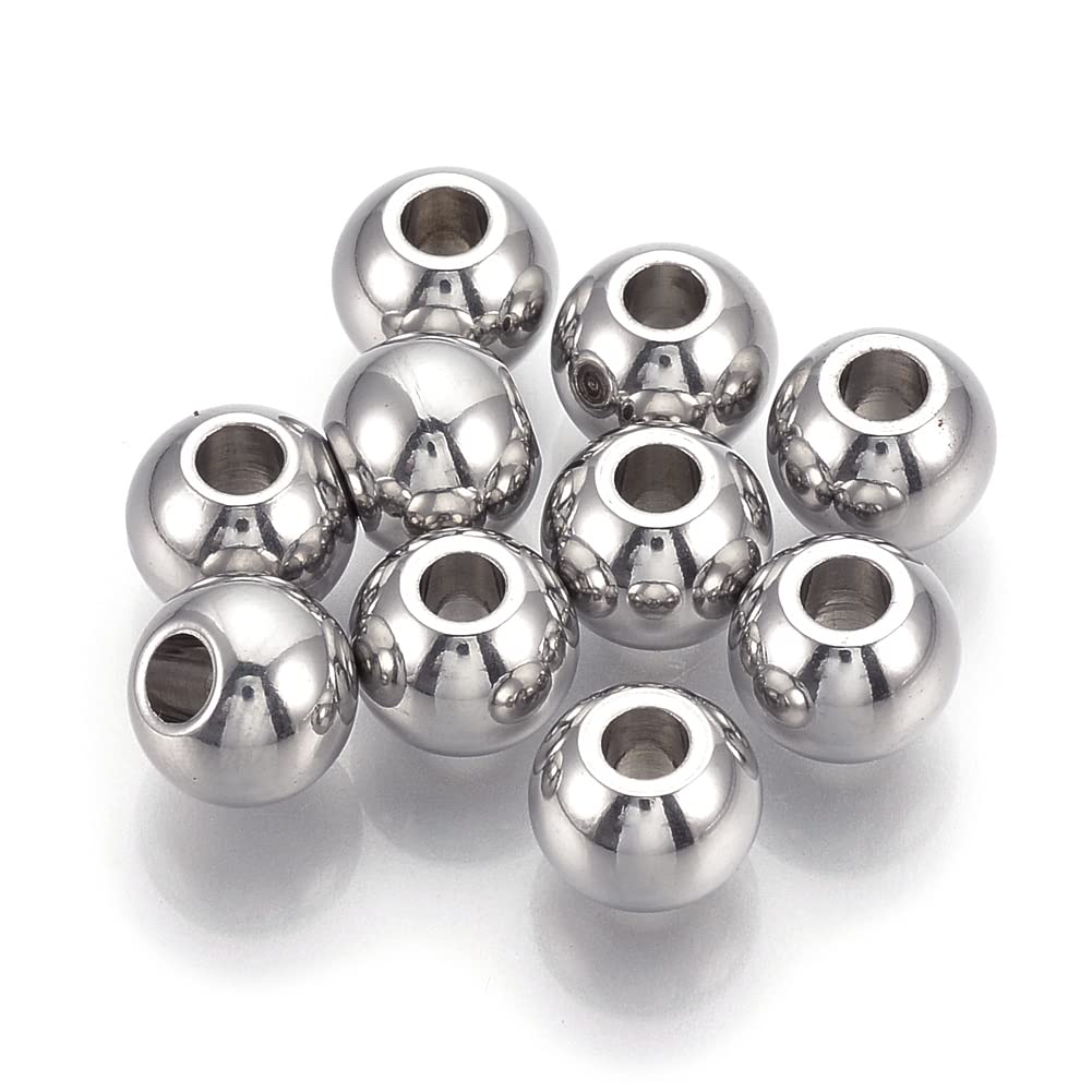 Cheriswelry 20 stuks ronde 304 roestvrijstalen afstandhouders grote 10 mm metalen naadloze bal roestvrij staal kleur losse kralen bedels voor sieraden knutselen maken gat: 1,5 mm
