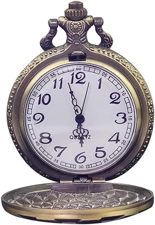 Vintage Flip Pocket Watch, Retro Quartz Pocket Watch Necklace Chain Watches Pendant Clock Decoration, Bronze Crystal Pocket Watch, Unisex Adult Gift