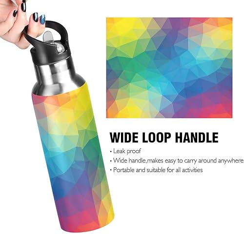 Miniatura 4 de Geometric Rainbow Gradient Stainless Steel Vacuum Insulated Water Bottle 20 Oz Leakproof Water Bottles, BPA-Free Sports Water Bottle
