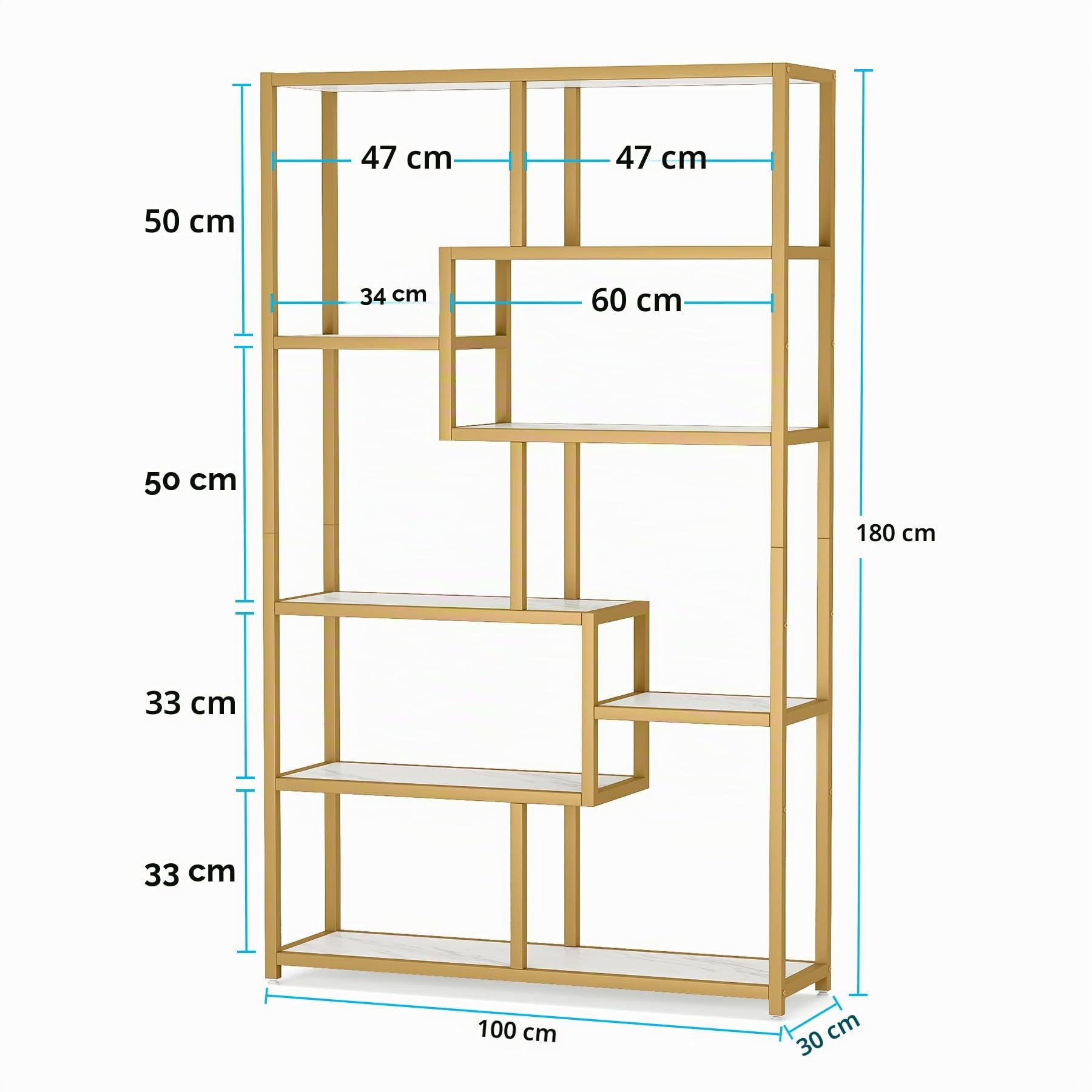 Tribesigns Libreria Scaffale Oro, 180 cm scaffale per libri da pavimento a 8 Ripiani, Porta Piante, mensola in legno e struttura in metallo per libri, espositore per soggiorno, casa e ufficio