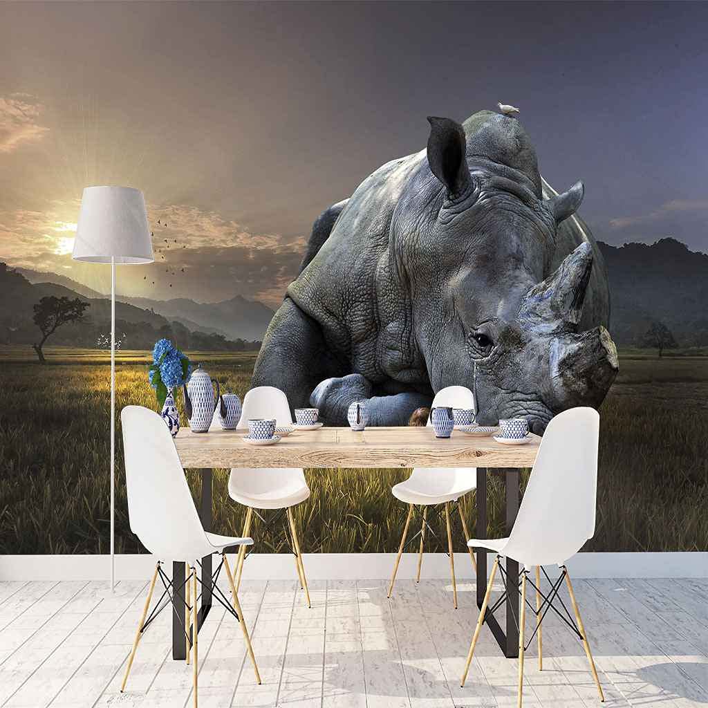 Papier Peint Panoramique Éléphant 3D pour Moderniser un Grand Mur Blanc sans Effort
