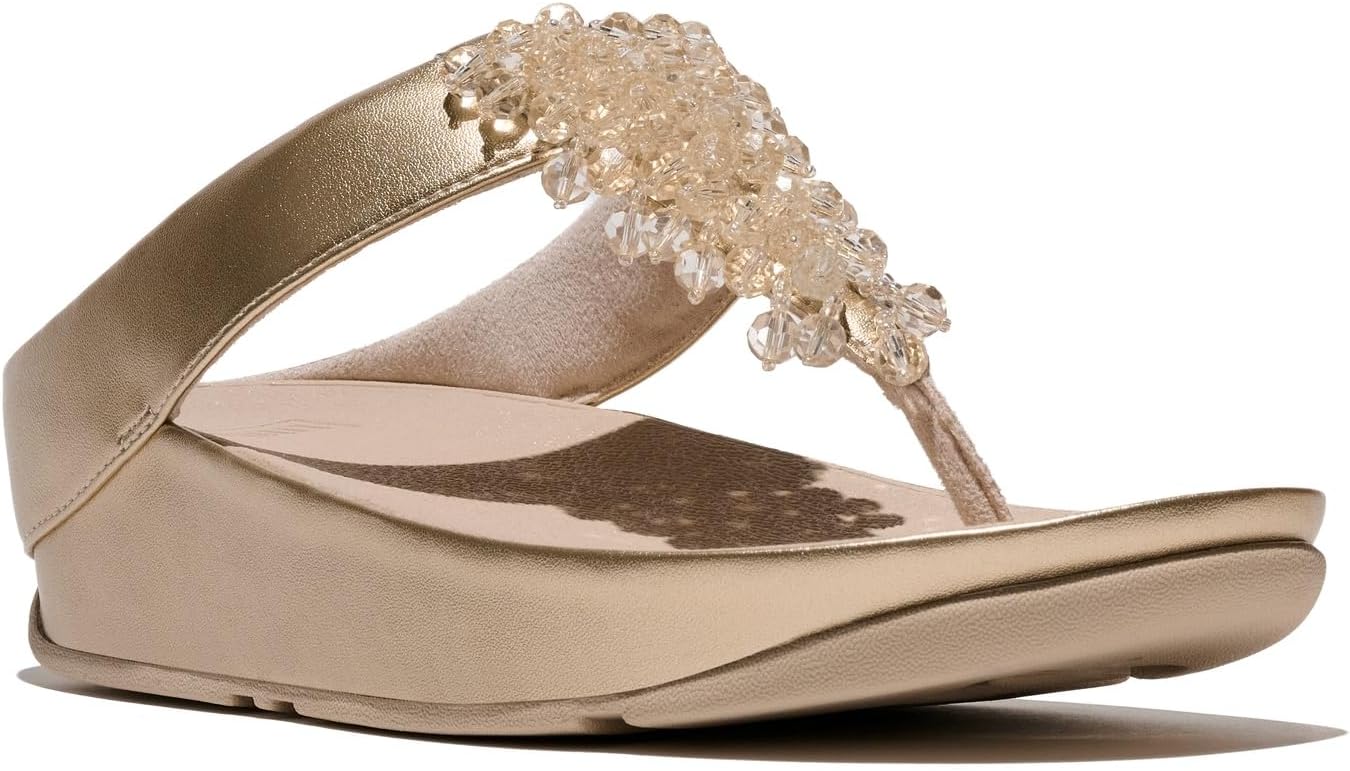 FitFlop Rumba Iridescent Beaded Toe-Post Sandals, Color: Metallic Midnight Navy (E4X-B84)