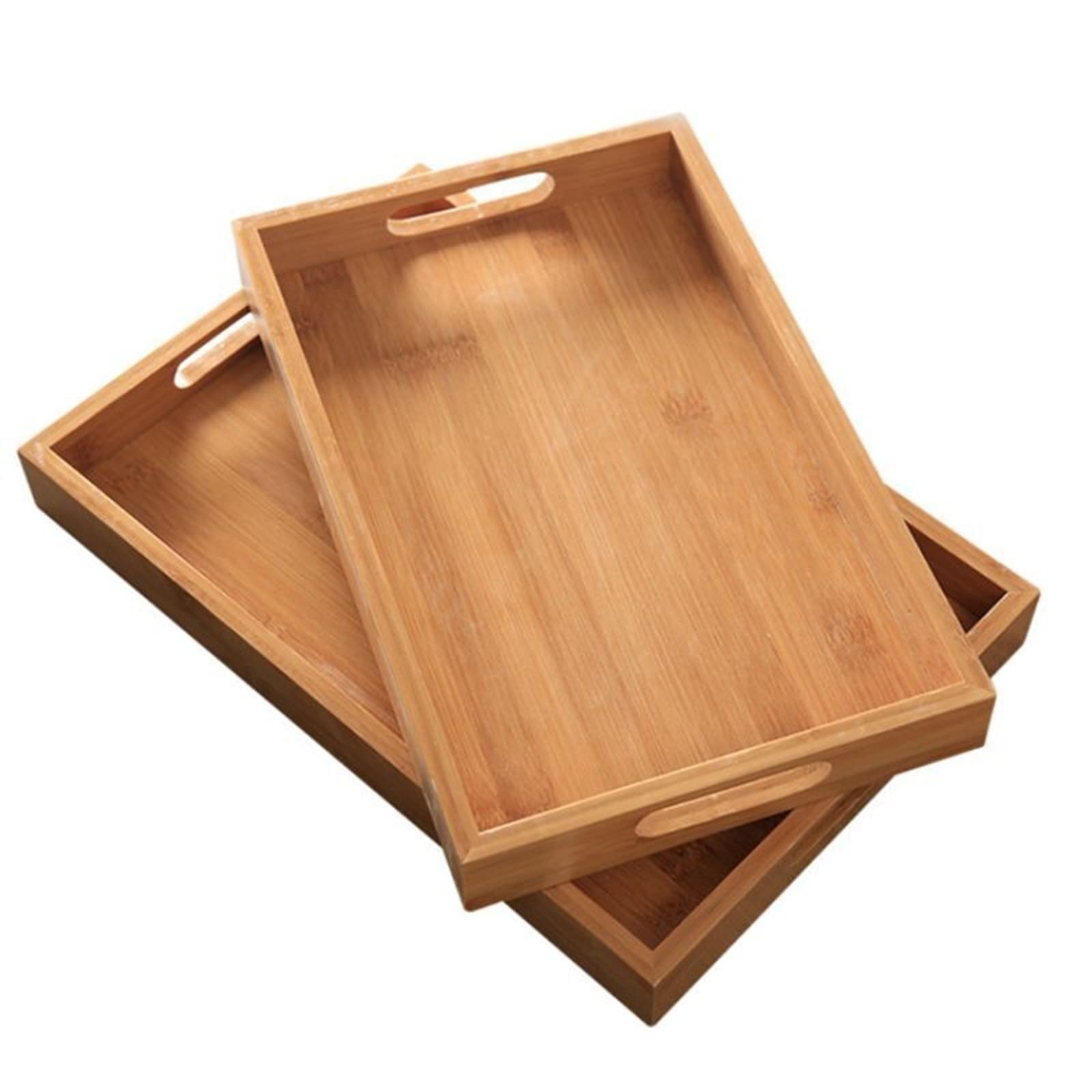 Plateau de petit déjeuner en bambou – Plateau de service pour café, thé et boissons – Décoration d'intérieur élégante et accessoire de cuisine (petite taille)