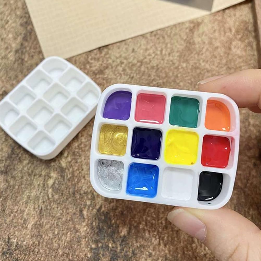 SHIDOW Leere Mini-Aquarell-Dose – 2 Stück, Je 12 Mulden, 5,9 X 4,7 Cm, Tragbare Palette Für Unterwegs