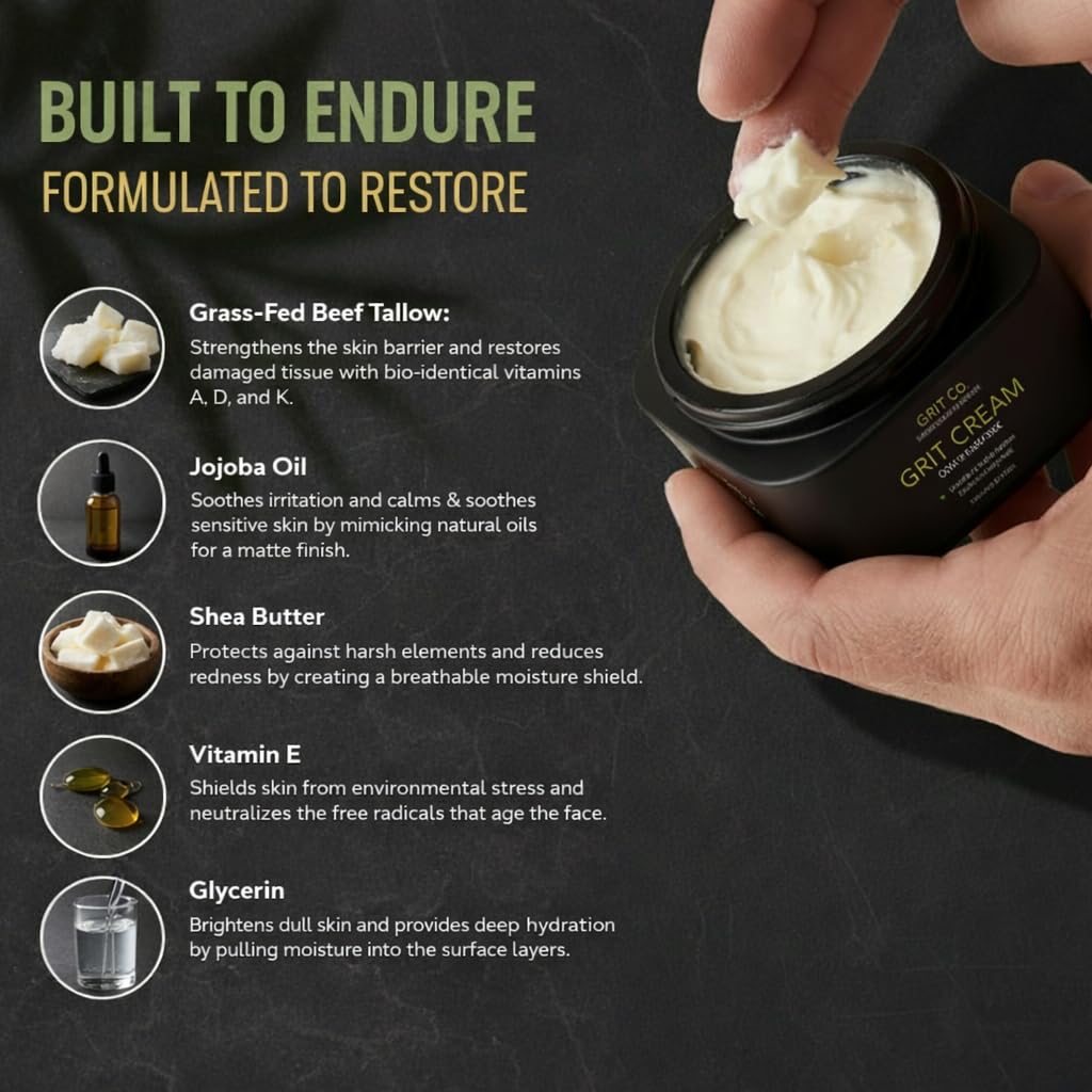 Beef Tallow for Skin Anti-Aging Men's Face Cream – Grass-Fed Tallow Moisturizer for Men – Unscented Whipped Wrinkle Balm 3.4 oz