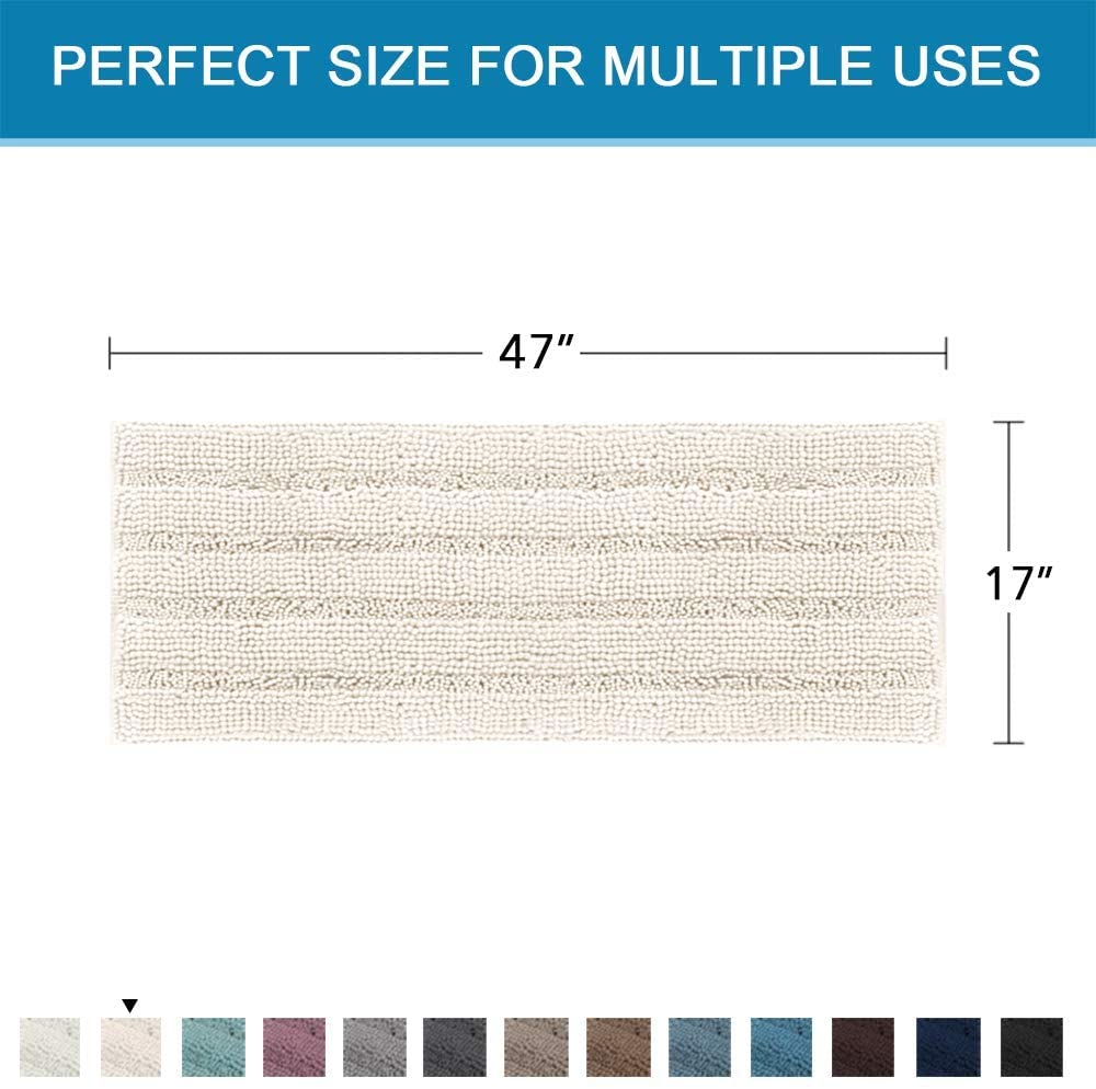 Tapis de bain antidérapant en chenille à poils longs pour chambre à coucher et salle de bain (ivoire, 120 x 43 cm) - Design doux et antidérapant