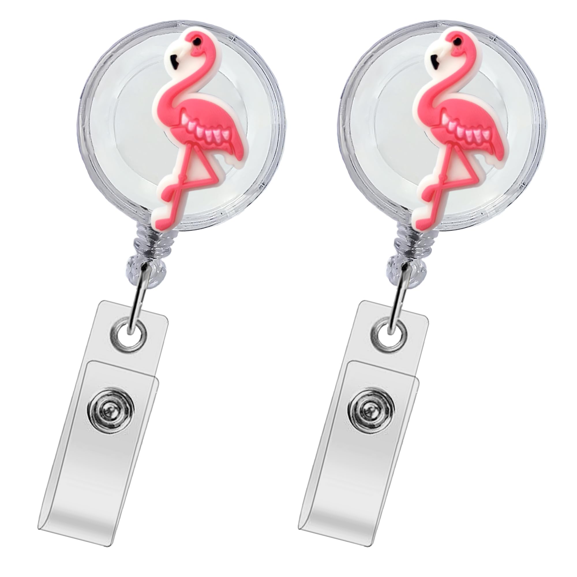 Flamingo Badge Reel - Cute Retractable ID Holder for Nurses, Medical Staff, Teachers & Students - 2 Pcs
