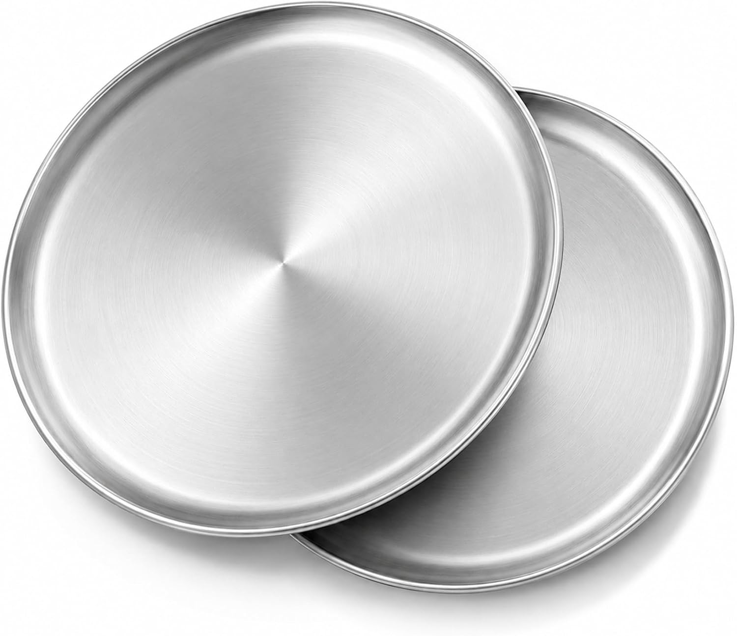 P&P CHEF 15.75 In Stainless Steel Pizza Pan, Set of 2, For Baking & Serving | Round Pizza Plate for Oven, Non Toxic & Heavy Duty, Sloped Design & Thick Rim, Large Size for Pizza Salad Pie Cake, Silver