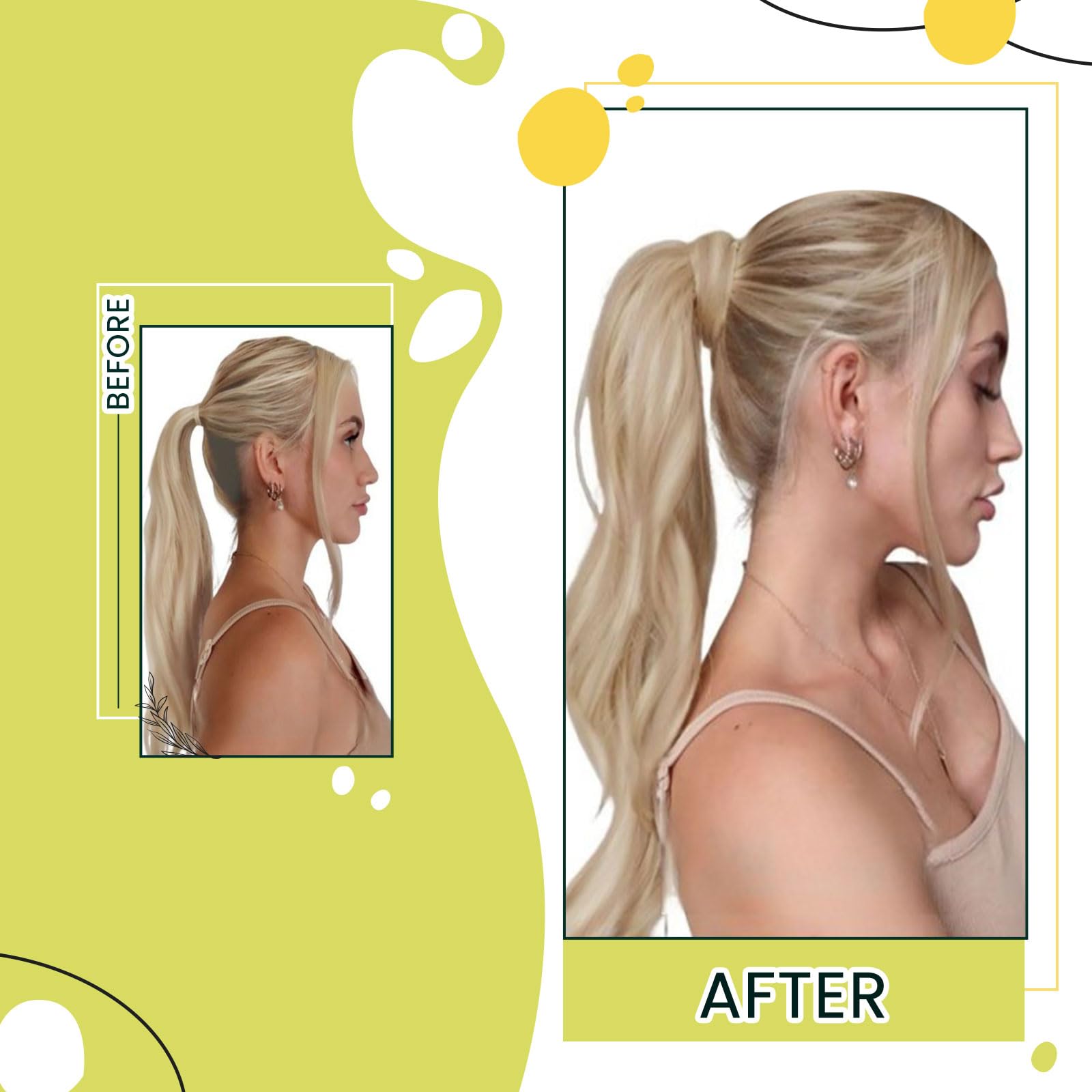 RUNATURE 16 Inch Pony tail Hair Extension Real Human Hair Blonde Highlight Ash Blonde Ponytail Hair Extension Human Hair Straight Hair 80g#18/613 - Image 2