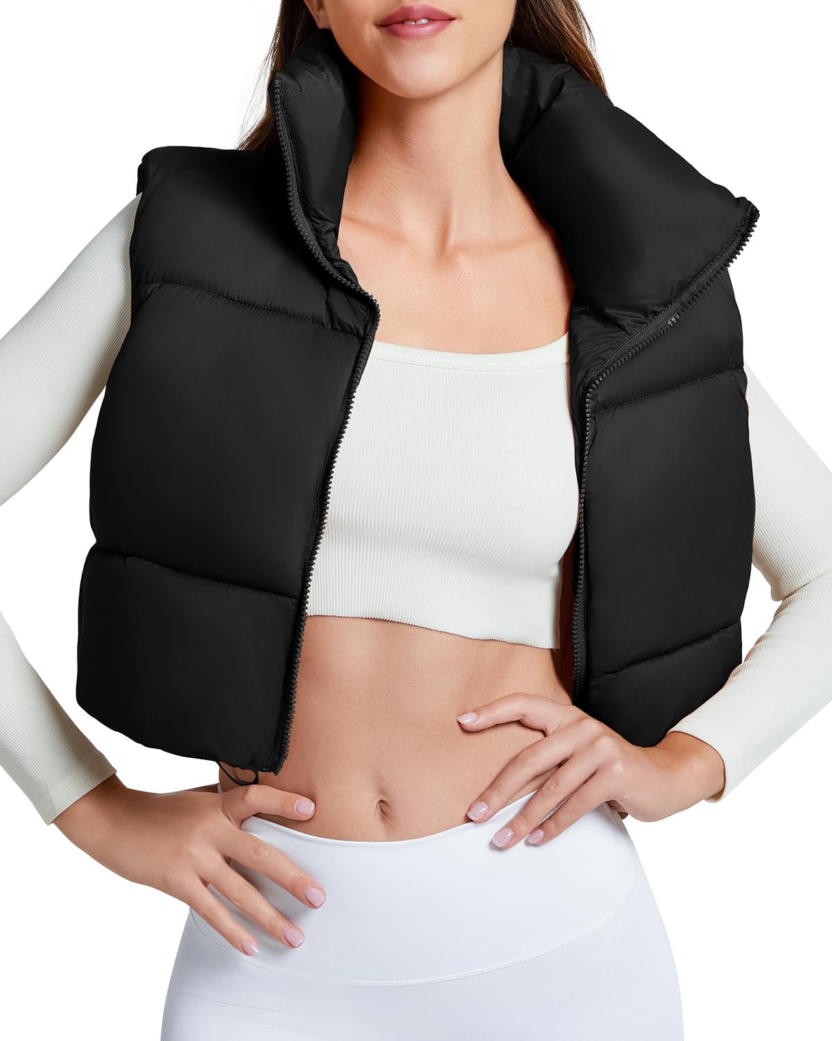 Cropped Puffer Vest Women's Outerwear Vests Puffy Sleeveless 2024 Quilted Christmas Vest Tops Jackets Coat Zip-image-38