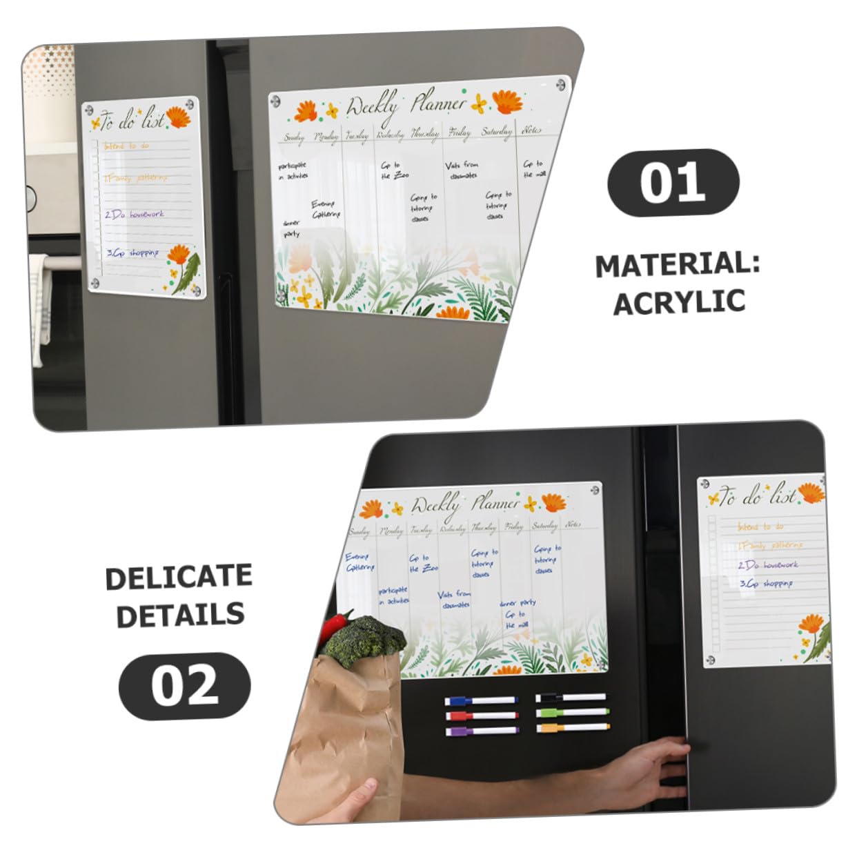 Homoyoyo Lavagna Cancellabile in Acrilico per Frigorifero Planner Settimanale Riutilizzabile con Lavagnetta Compatibile per Cucina e Casa