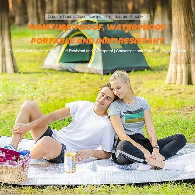 Image of Aluminium Picnic Mat 2x2M | Portable Waterproof & Moisture-Proof Camping | Foldable Aluminium Foil Outdoor Tent Mat for Beach, Travel, Tourism & Picnic Blanket (2x2 Meter)