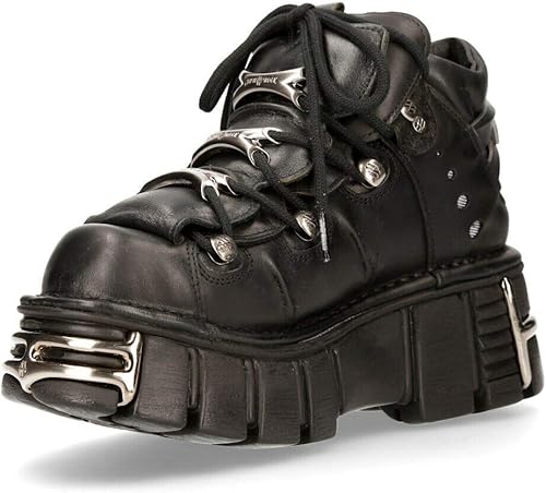 Miniatura 5 de New Rock 106 S1 - Botines de moda para hombre, estilo gótico, punk, color negro metálico, Negro -