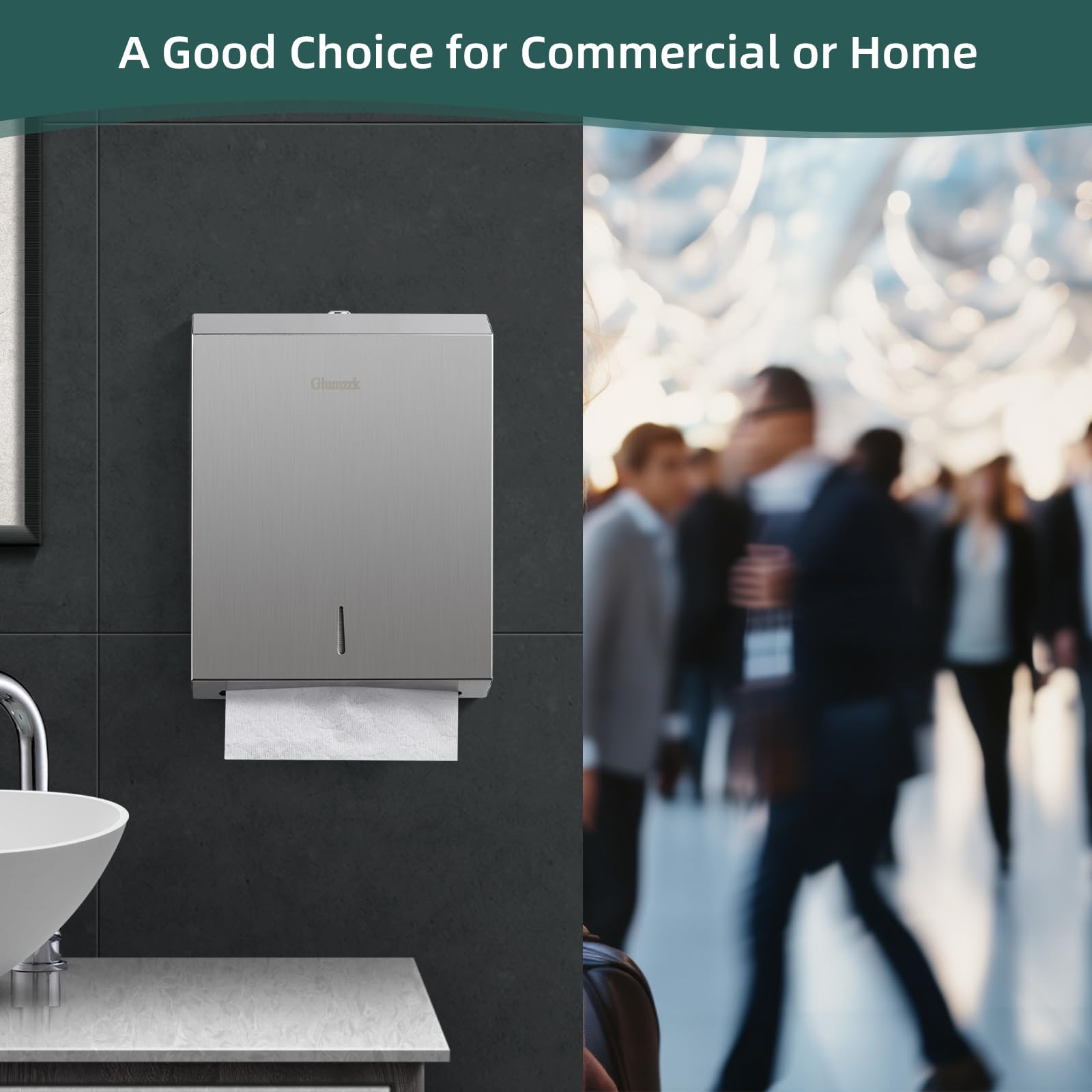 Dispensador de toallas de papel para montaje en pared, dispensador grande comercial C/Z de tres pliegues, soporte para toallas de papel de acero inoxidable cepillado con cerradura para baño, baño y
