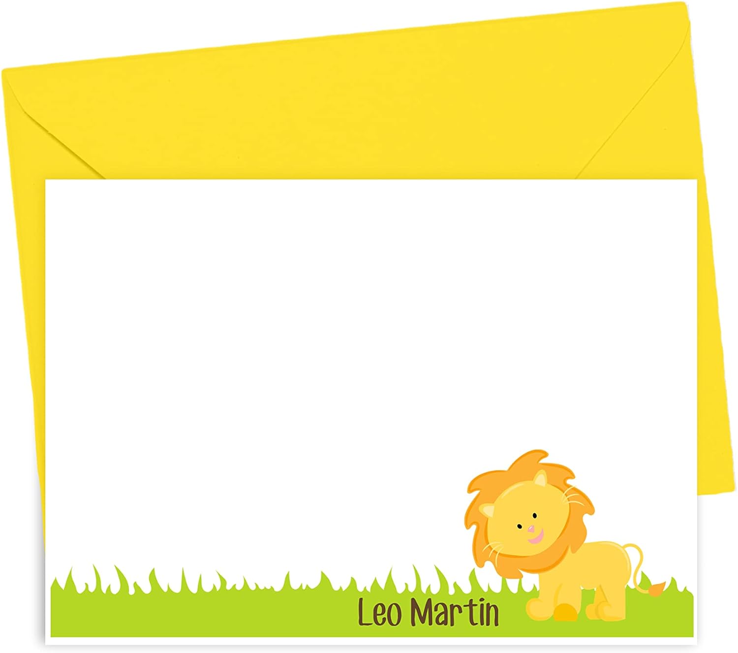 Personalized Stationery for Kids, Lion Jungle Note Cards, Baby Shower Thank You Stationary and ENvelopes, Set of 10, DM140