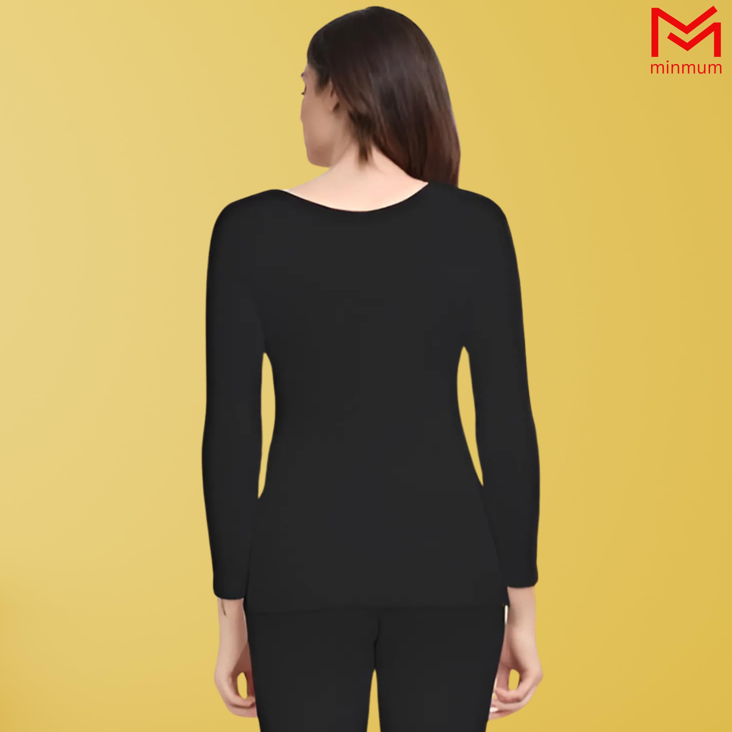 minmum Women's Cotton Thermal Set Top & Bottom | Round Neck | 3/4th Sleeves | Winter Wear (Black, 105) - Image 5 thumbnail