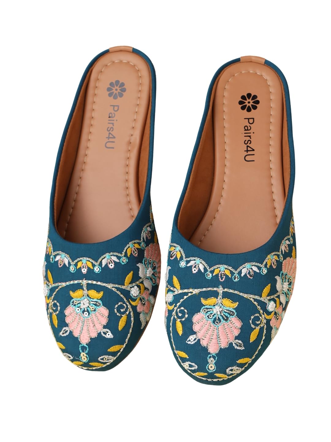 Women's Mojari Jutti Ethnic Punjabi Juttis Traditional Flat Embroidered Canvas Fancy Bellies Comfortable Sole for Womens & Girls-image-25
