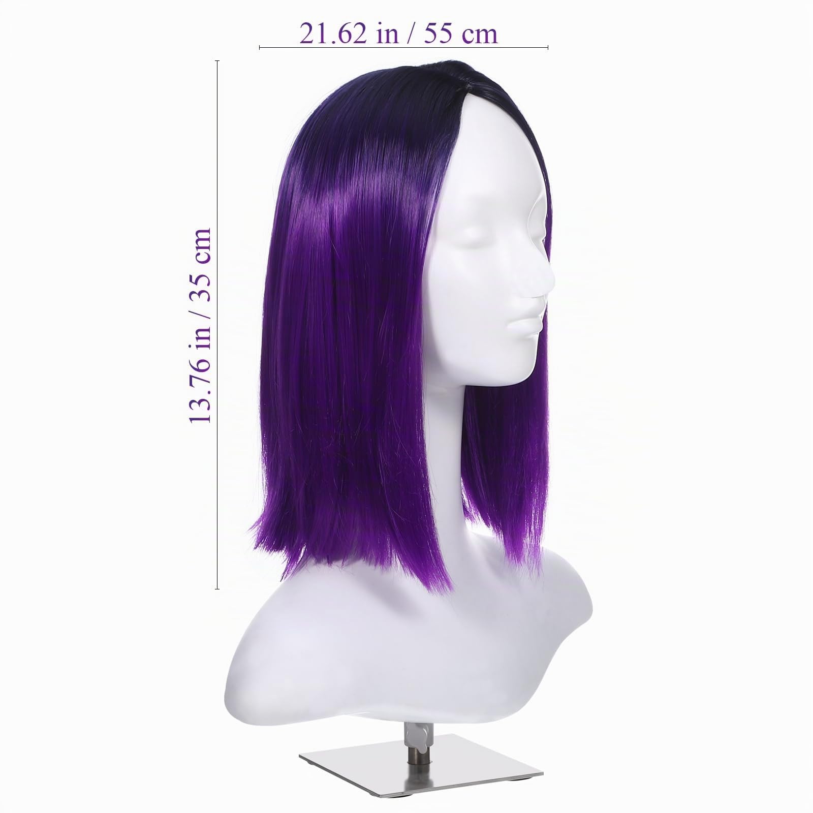 Lurrose Parrucche sintetiche colorate corte ad alta temperatura da donna in pizzo sfumato dritto Bob Cosplay parrucca capelli umani Cap viola