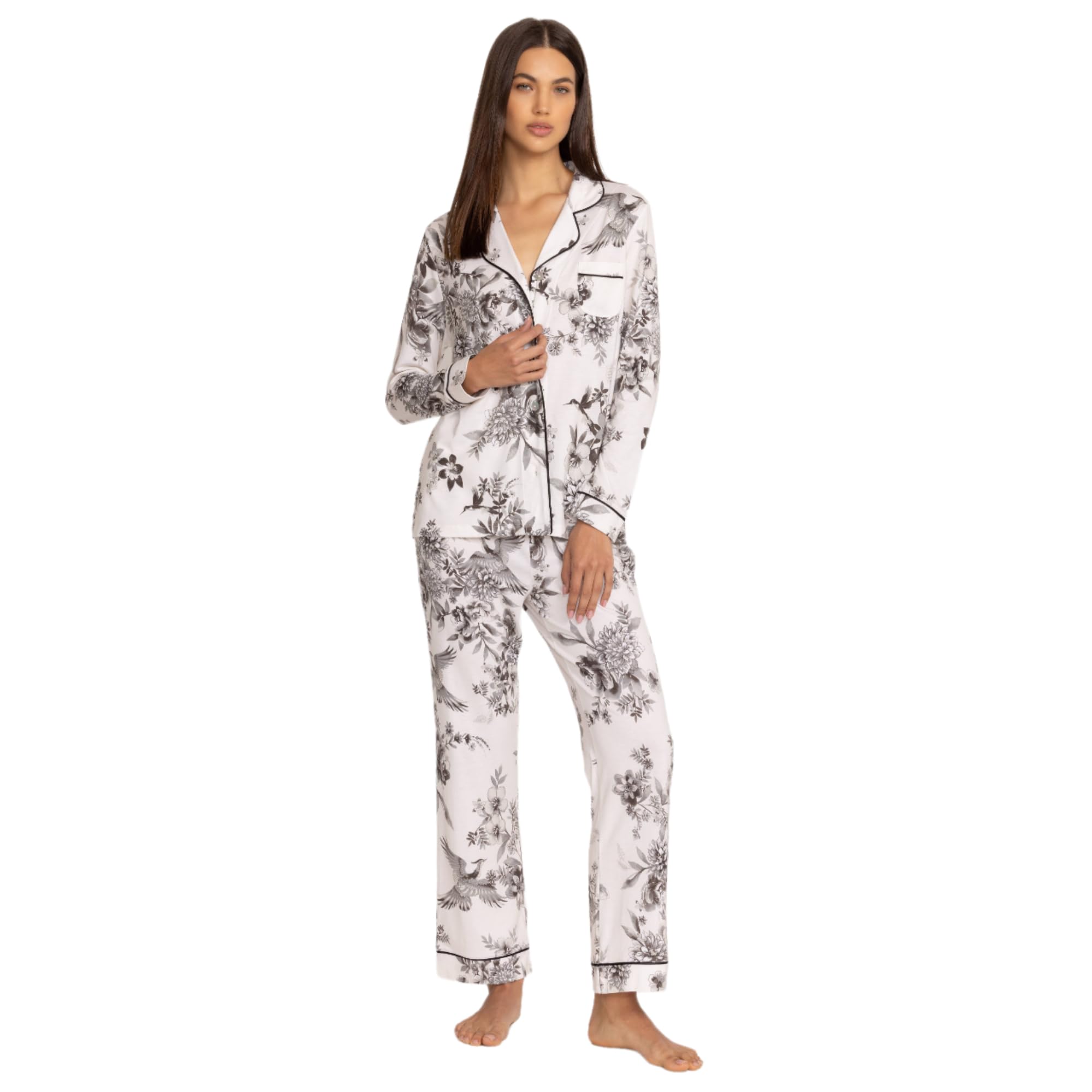 Johnny WasCarly Dreamer Ivory White PJ Set Cotton Floral Home Lounge Wear New, Small