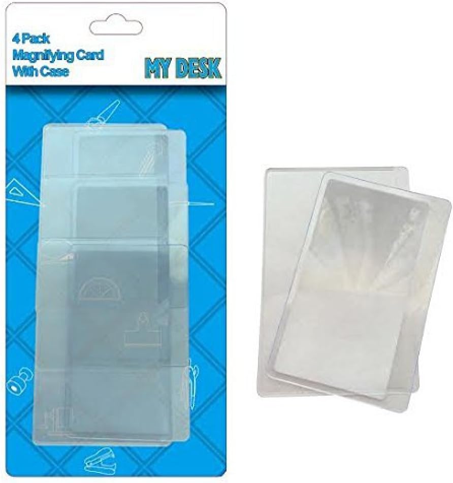 4 Pack Fresnel Lens Credit Card Magnifier Set for Fire Starter or Reading, Plastic Magnifying Glass Cards with 4 Pouch Covers