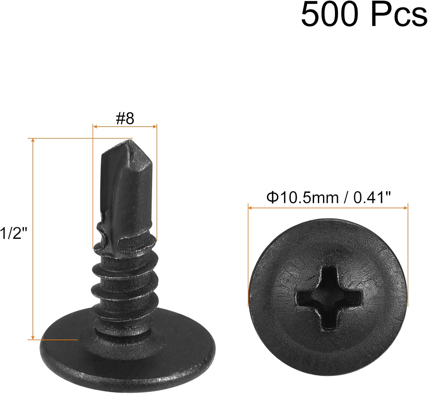 uxcell Phillips Head Self Tapping Screws, #8 x 1/2" Carbon Steel Self Drilling Sheet Metal Screw Black 500pcs