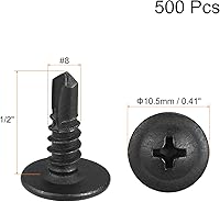 Vista 2 de uxcell Phillips Tornillos autorroscantes de cabeza, # 8 x 1/2 "acero al carbono, tornillo de chapa autoperforante, negro, 500