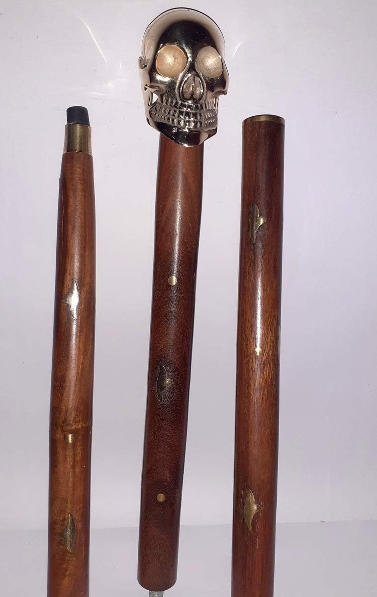 Man Skull Designer Brass Handle Spares Kit Set for Wooden Walking Stick Cane Man Women Gift
