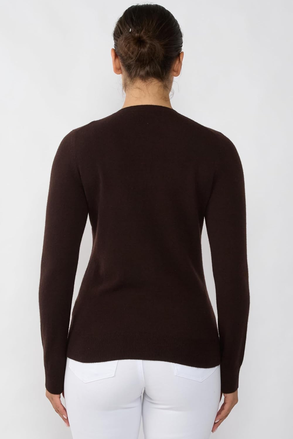 JENNIE LIU Women's 100% Cashmere Button Front Long Sleeve Crewneck Cardigan Sweater - Image 3