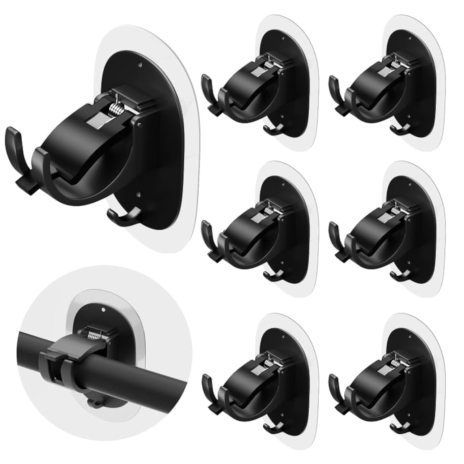 Lot de 6 supports autocollants pour tringle à rideaux (noir)