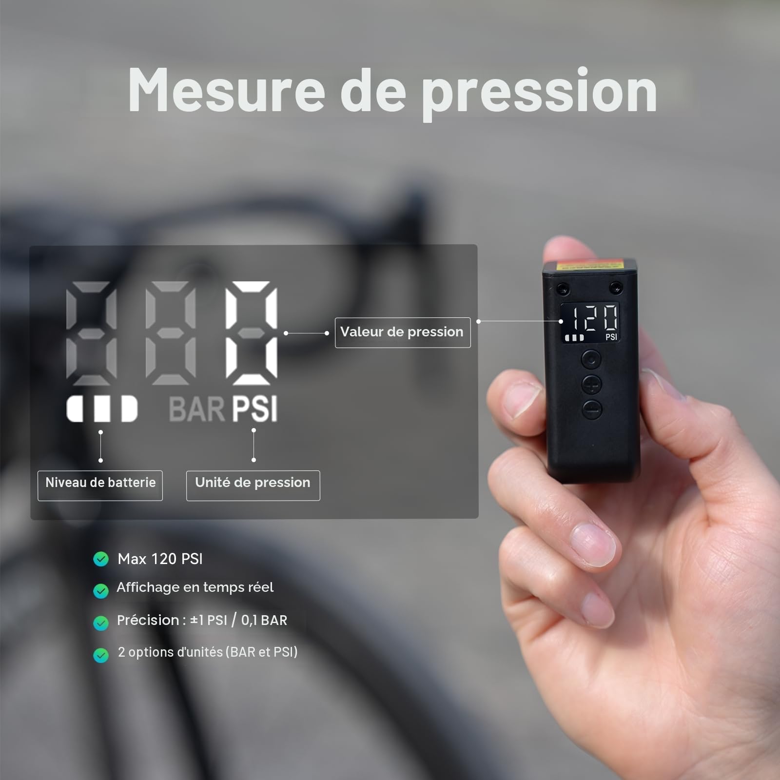 CYCPLUS AS2 Ultra Pompe à Vélo Électrique Compacte 120 PSI Manomètre Arrêt Automatique Valves Presta Schrader