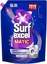 Surf Excel Matic Front Load Liquid Detergent 5L Refill Pouch, Specially designed to remove Tough Dried Stains, 1st time in Washing Machine