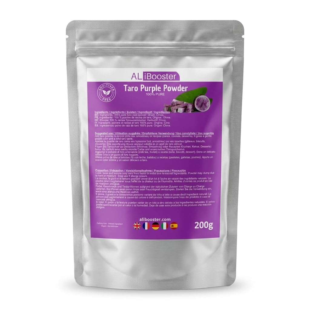 Polvere di taro viola 200 g - 100% pura - Per bubble tea, tè al latte, frullati, pasticceria - Colore viola naturale - Confezione richiudibile