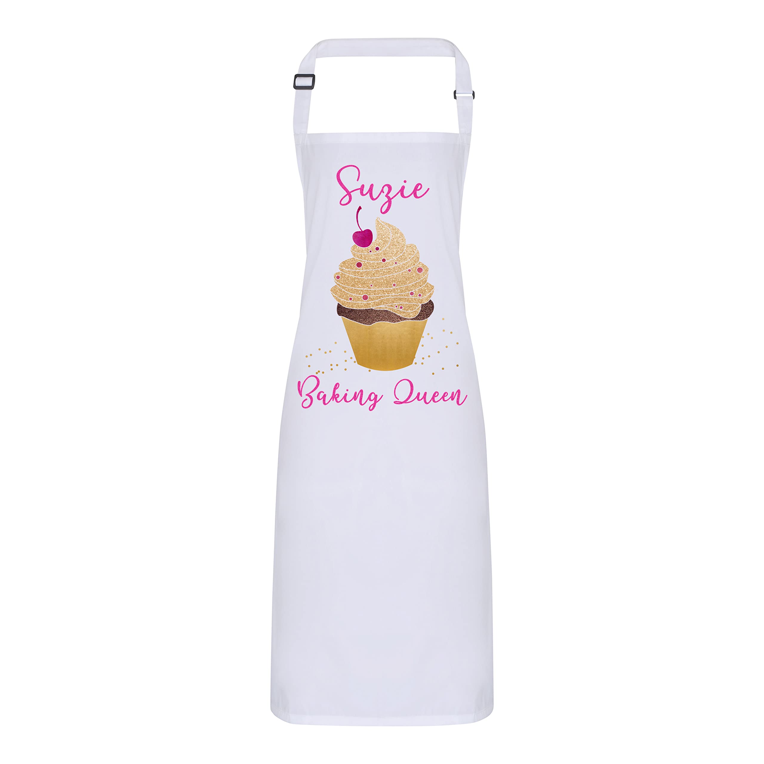 Personalised Apron - Cup Cake Baking Queen with Adjustable Neck Strap - Full Colour Print (White)