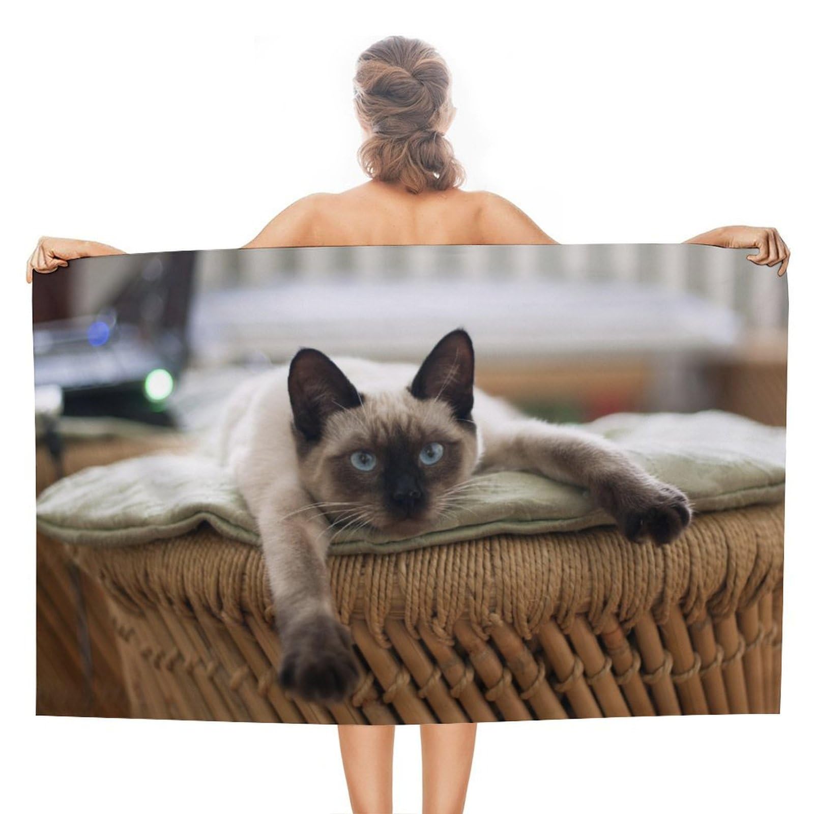 LEDFCVSU Beach Towel, Siamese Thai Cat Mandala Bath Towel, Absorbent Towel for Swimming, Sports, Travel