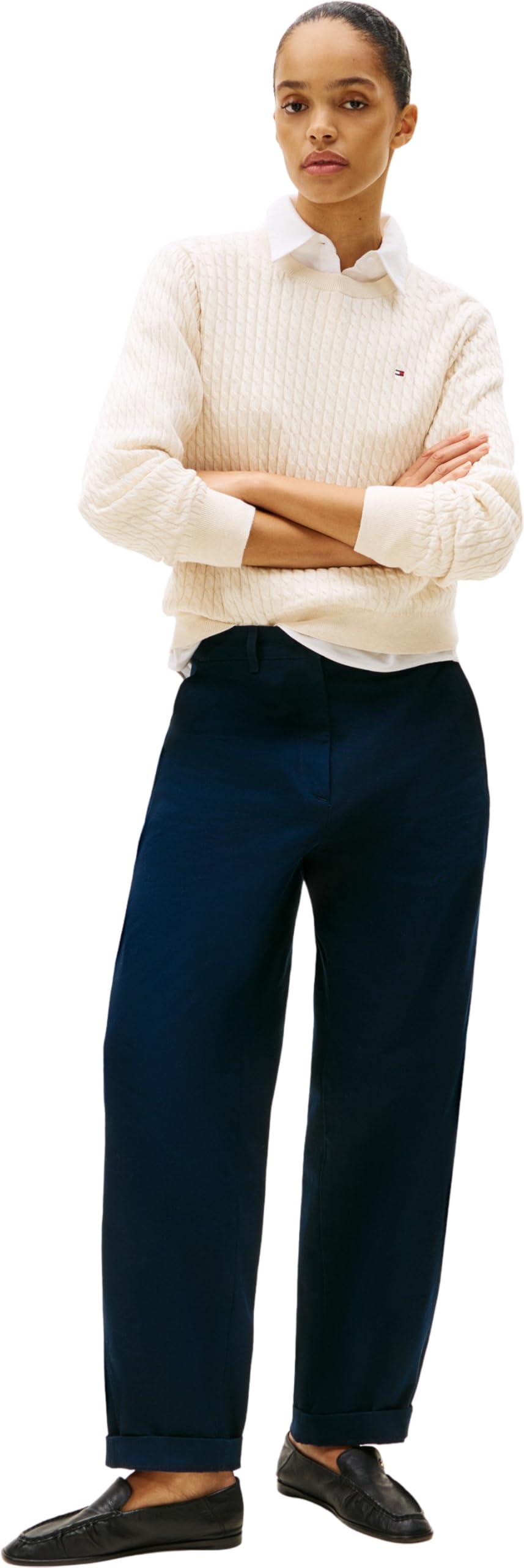 TOMMY HILFIGER Damski sweter CO Cable C-NK LS WW0WW44993, Beżowy (płatek kości słoniowej wrzosowej), L