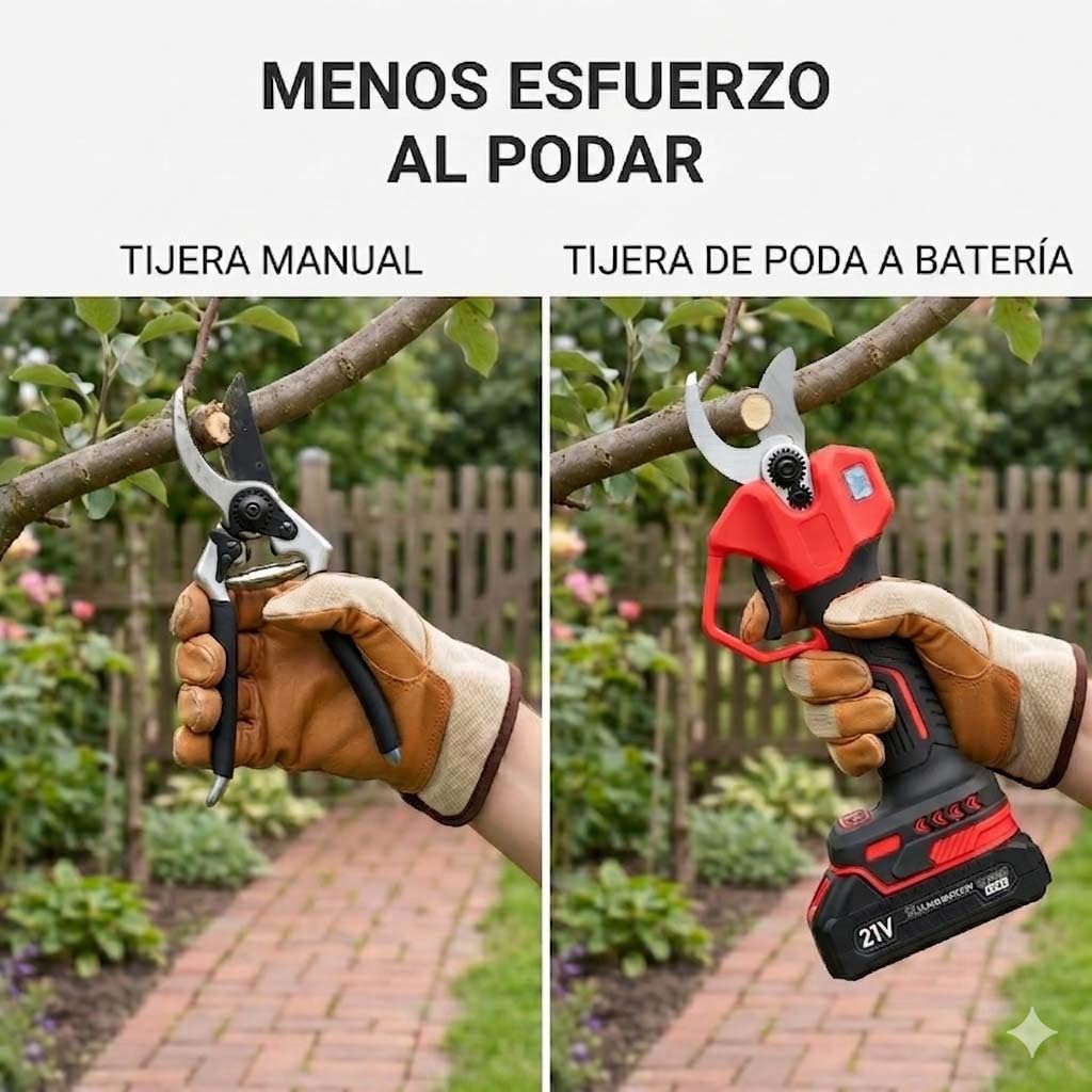 Tijeras de Podar Eléctricas, Tijeras de Podar con Batería 2 x 2,0 Ah, Diámetro de Corte 32 mm, Motor Sin Escobillas, Pantalla LED con Contador de Cortes, para Árboles Frutales, Viñedos y Rosales