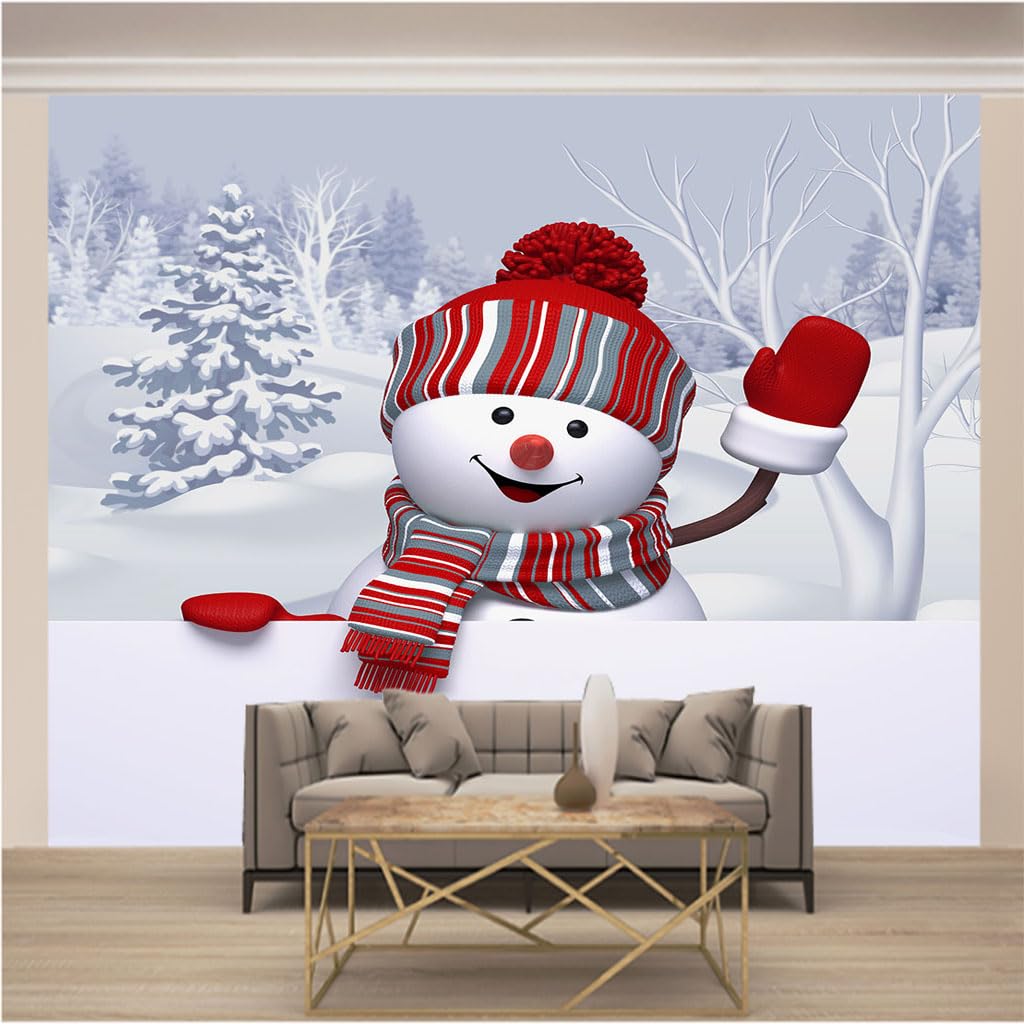 Papier peint panoramique 3D bonhomme de neige XXL 274x254cm pour salon et chambre