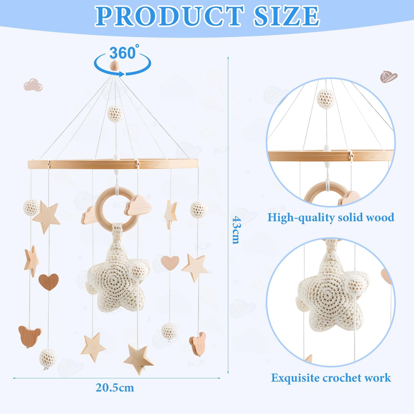 Cuna Móvil Para Bebé Móviles Para Bebé Carillón De Viento Estampados De Estrellas, Nubes Y Osos. Ideal Tanto Para Niños Como Para Niñas.