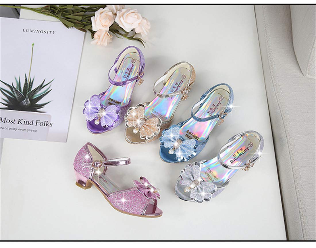 Mädchen Prinzessinschuhe Glitzer Schuhe mit Absatz Kinder Kristall Pumps Mädchen Kostüm Zubehör Schuhee Lila Blau Pink Golden Silber in Größe 26-38